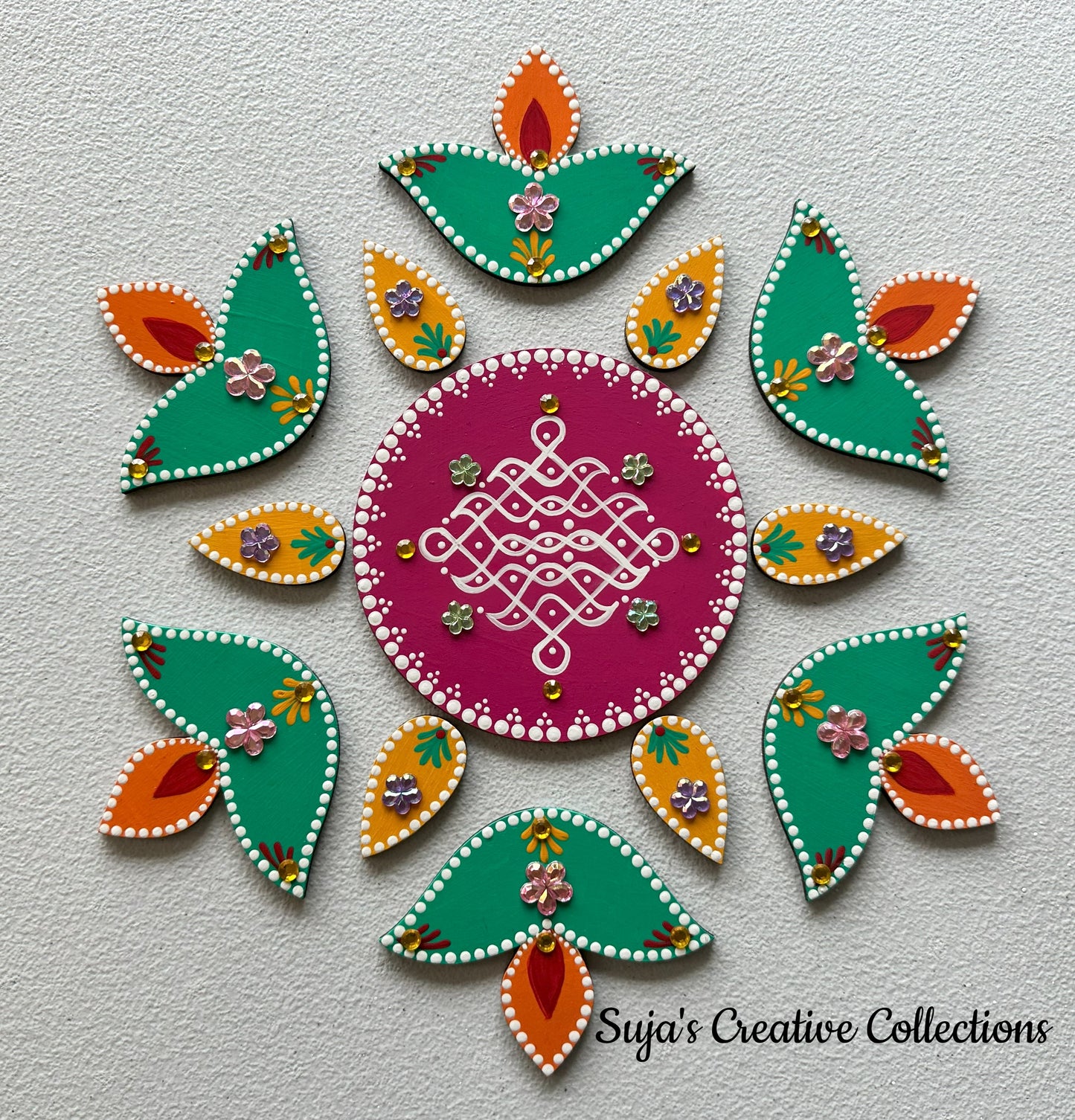 Handcrafted Wooden Diya Rangoli For Festivals